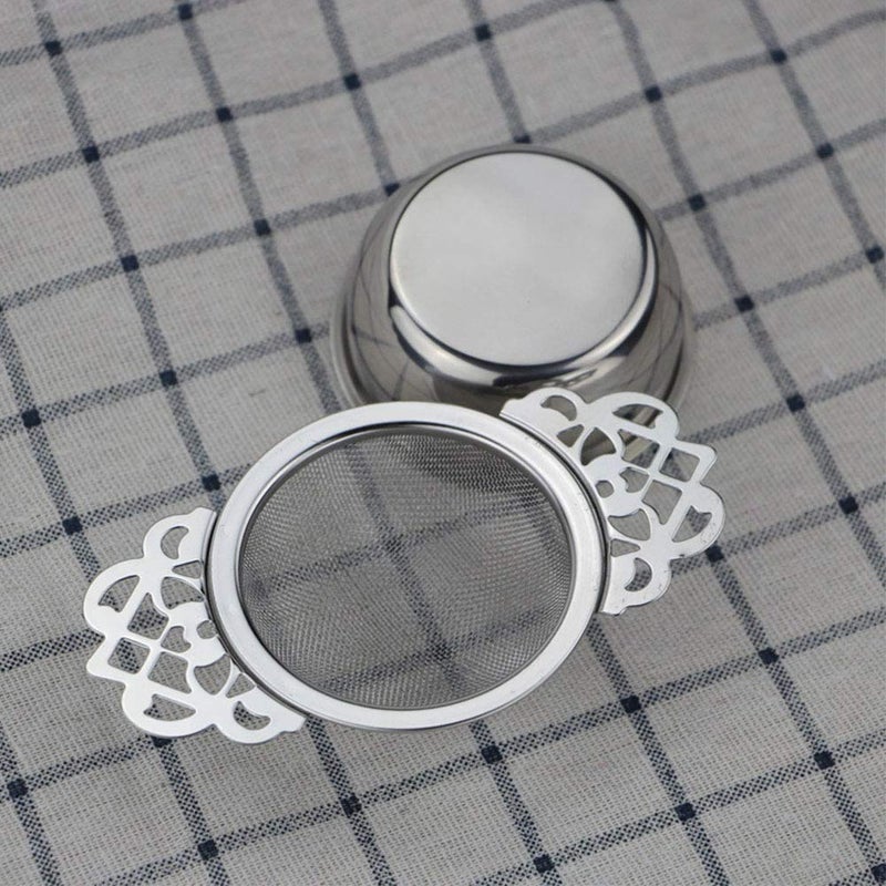 YUDONG 2 Pack Tea Strainers with Drip Bowls,Stainless Steel Loose Leaf Tea Strainers-The Empress Tea Strainer Mesh Tea Infuse with Double Winged Handles-Silver2 - Image 4